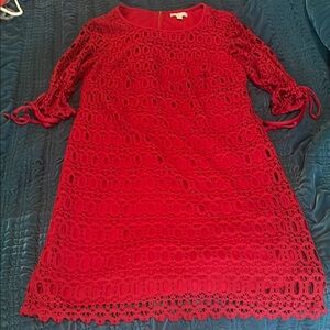 Christopher & Banks Red Sheath Dress 3/4 Sleeve Crew Neck